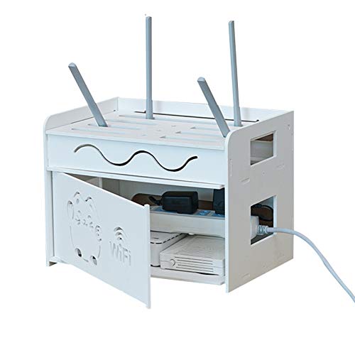 MNBVH Caja para Router WiFi, Cajas de Almacenaje de Cable y Alambre y Regleta y Router, Madera-Plastico Estante Flotante Caja Organizadora Cables, Decoration Pared 24×21×23 cm Cover