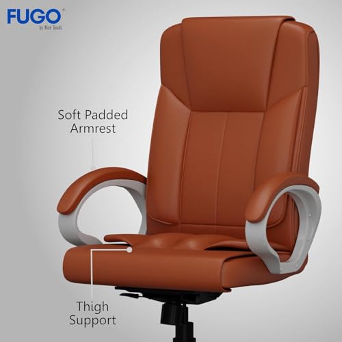Image of FUGO FG17 Orthopedic Boss Chair with 3 Year Warranty, Leatherette Office Chair, Ergonomic Executive Chair with Spacious Cushioned Seat, Heavy Duty Metal Base, Rocking Function (Tan)