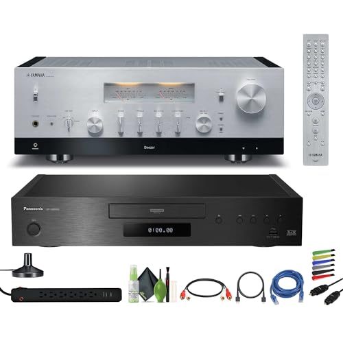 Image of Yamaha R-N2000A 2.1-Channel Network Stereo Receiver (Silver) Bundle with DP-UB9000 HDR UHD 4K Network Blu-ray Disc Player + Cat5e Ethernet Patch Cable Stranded - Black + More