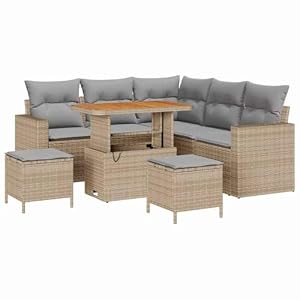 Generisch Gartensofa-Set mit Kissen 9 pcs Beige und Hellgrau Poly-Rattan,Möbel,Gartenmöb...