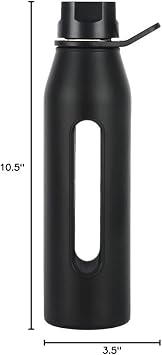 Takeya Glass Water Bottle with Silicone Sleeve and Twist Cap, 22 Ounce, Black