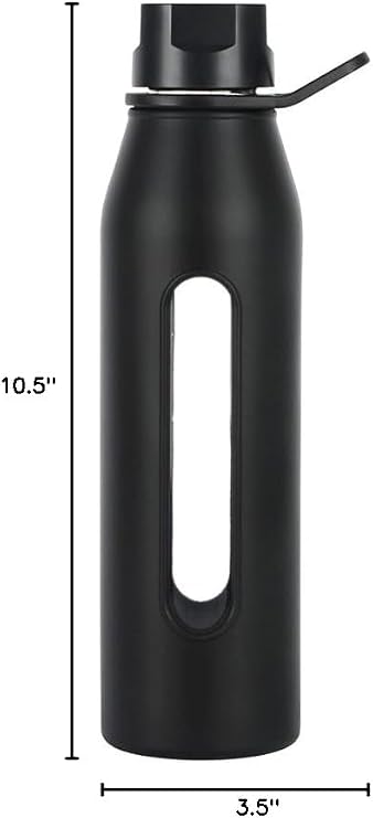 Takeya Glass Water Bottle with Silicone Sleeve and Twist Cap, 22 Ounce, Black