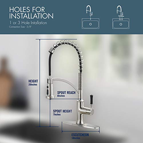 Guukar Kitchen Faucet With Pull Down Sprayer, Single Handle Brushed Nickel High Arc Commercial Farmhouse Kitchen Sink Faucet With Deck Plate #TOP6