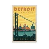 Travel Poster Landscape Poster Detroit Motor City Poster Decorative Painting Canvas Wall Posters and