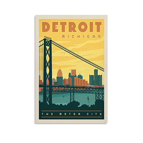 Travel Poster Landscape Poster Detroit Motor City Poster Decorative Painting Canvas Wall Posters And Art Picture Print Modern Family Bedroom Decor Posters 12X18Inch(30X45Cm) #TOP5