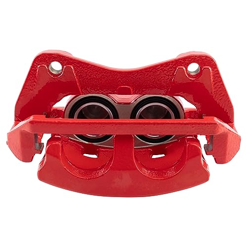 Image of TRQ Front Left Brake Caliper w /Bracket Performance Red Drivers Side