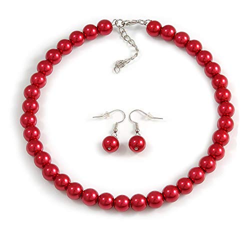 Gargantilla de cuentas de cristal rojo collar corto de 37 cm y pendientes joya