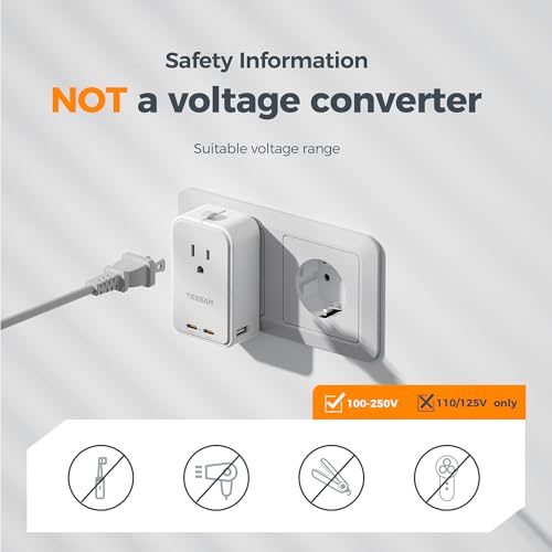 Image of TESSAN Universal Travel Adapter PD 45W, Ultra Thin International Power Adapter Fast Charger, Worldwide Plug Adaptor with 2 USB C 2 USB A to European UK Italy Spain New Zealand (Type C G A I), 1 Pack