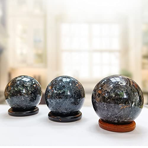 Image of Shubhanjali Healing Crystal Stone Sphere Vastu Natural Larvikite Crystal Sphere Ball Crystal Larvikite Stone Sphere for Home Decor Showpieces Table Decor Meditation 250-300 Gm