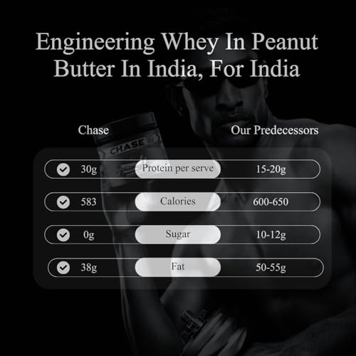 Image of Chase High Protein Peanut Butter Creamy 400g | With Isolate Whey & 120g Protein in Jar | 12g Per Serve | Cookie Crumbs Flavour with Chunks | Healthy Nut Butter Spread for Breakfast, Fitness, Gym
