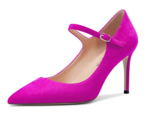 HEUIVZAR Women Pumps Pointed Toe Mary Jane Stiletto Mid Low Heel Ankle Strap Dress Shoes Classic Suede 2 Inch2