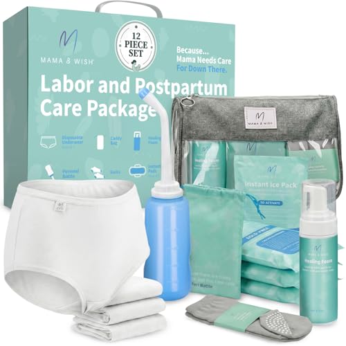 Image of Mama & Wish® Postpartum Essentials Kit – Labor and Delivery Essentials for Moms After Birth – Postpartum Recovery Kit Includes Peri Bottle, Witch Hazel, Comfy Garments & More