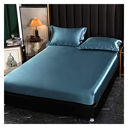 UJEDFHV Sabanas Refrescantes Sábana de satén con cinturón elástico Bajera Repuesto Funda colchón/140/160/200/Sábana Doble sin Funda Almohada(Ba li LAN,140x190x25cm)