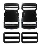 Plastic Side Release Buckle 1-1/2 Inches Webbing Strap Clasp Black Pack of 2