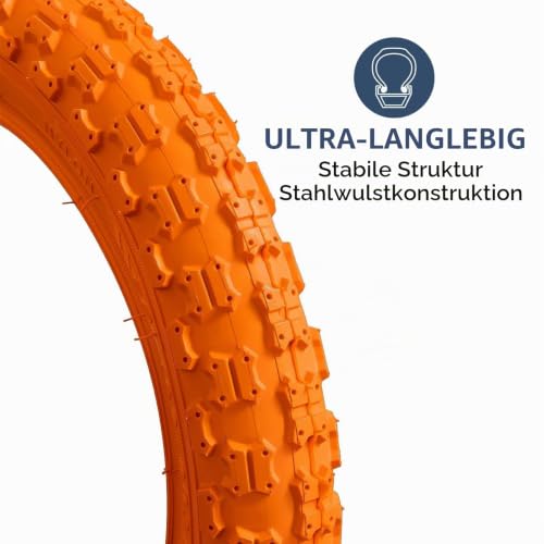 YunSCM 2Pcs Orange Kid Bike 12.5 Zoll Fahrradreifen 12 ½ X 2 ¼ Mantel 62-203 und 2Pcs 12/12.5 Zoll Schlauch AV32mm Ventil kompatibel Stadt/… – Ansicht 2