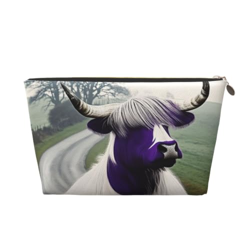 Image of Scottish Style Cow Toiletry Bag, Leather Travel Makeup Case