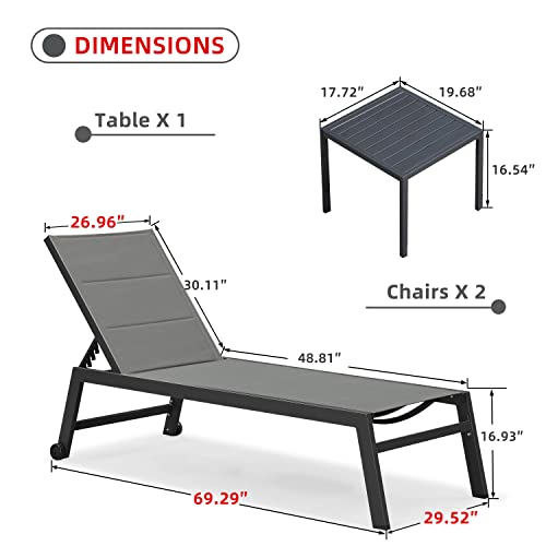 Purple Leaf Extra Large Outdoor Chaise Lounge 2 Pieces Aluminum Patio Lounge Chair With Wheels Reclining Chair For Patio Pool Beach Sunbathing Grey Oversized Lounger #TOP6