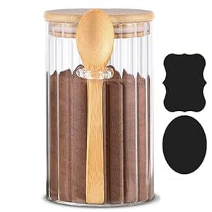 25 FL OZ Large Airtight Glass Jar with Bamboo Spoons Lids Overnight Oats Container Decorative Coffee Bar Food Storage Jar Cereal Nuts Salts Coffee Tea Flour Sugar Container Spice Jar