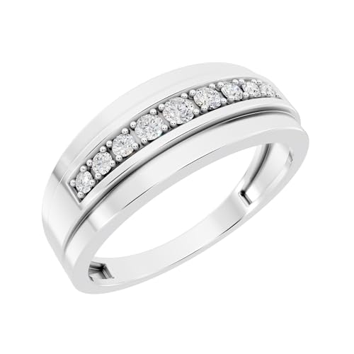 Dazzlingrock Collection 0.23 Cttw Round White Diamond Single Row Wedding Band for Men in 925 Sterling Silver, Size 13.5
