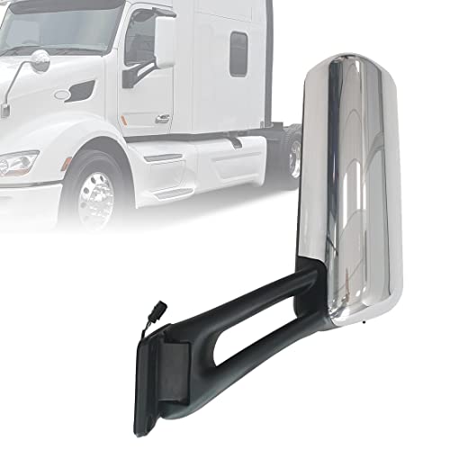 FIT Peterbilt 567 579 Door Mirror Motorized and Heated Chrome Finished Left Driver Side for Peterbilt 579 2012-2020 Peterbilt 567 2014-2020 (PET-016B-L)