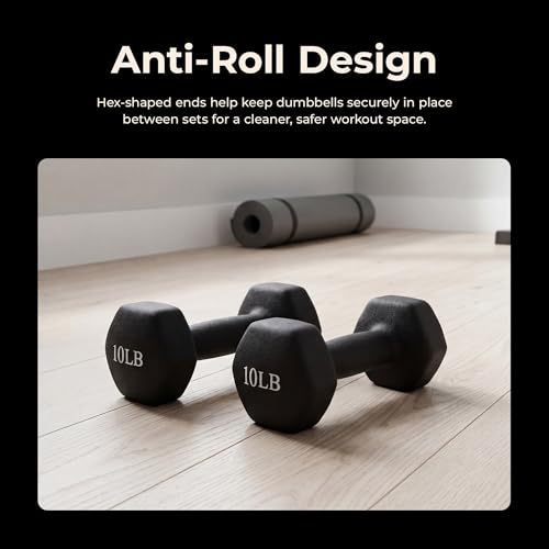 Image of Sunny Health & Fitness Neoprene Coated Hex Shaped Dumbbell Non-Slip Fitness Weights for Home Gym Exercise, Full Body Workout Strength Building, Weight Loss, Sold in Pairs - Sizes - 2LB, 5LB, 8LB, 10LB