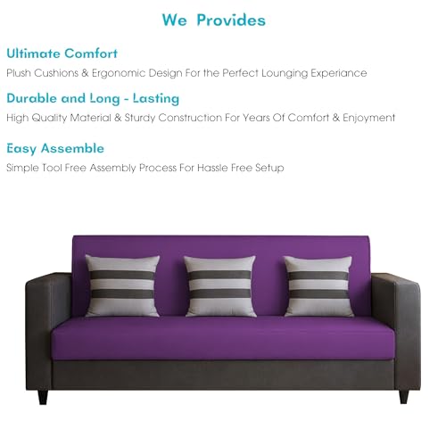 Image of Casaliving Amara 3 Seater Sofa Set for Living Room (Black Purple Colour Fabric) Premium Fabric Sofa