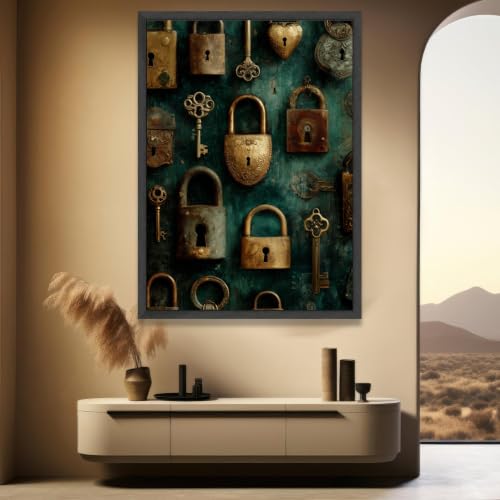 Tableau steampunk cadenas clés laiton déco murale vintage