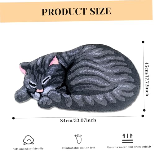 Tapis en forme de chat tigré 84x45cm antidérapant et lavable - 4