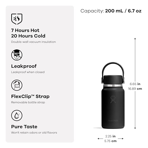 Image of Hydro Flask Micro Bottle - Insulated Mini Leak Proof Flask for Purse or Pocket in 6.7 Oz Tonal Black