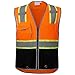 3C Products SV3800, ANSI/ISEA Class 2 Surveyor Safety Vest w/Yellow binding, Zipper, iPad Pocket, Neon Orange w/Black Bottom,5XL
