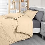 Utopia Bedding Seersucker Duvet Cover King Size Set - 1 Duvet Cover with 2 Pillow Shams - 3PC Comforter Cover with Zipper Closure-Soft Brushed Microfiber 104"X90" (King Beige) Comforter Not Included