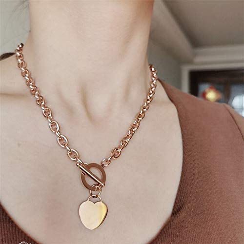 Wanggao AMG151N-3RG Elegent Love Stainless Steel Link Chain Blank Heart Charms Necklace For Women Toggle Clasp Closure Jewelry,Rose Gold thumb #4