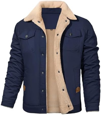 Voqeen Winterjas voor heren, fleece gevoerd, corduroy jack, omslagkraag, militaire cargo-jas, warm, outdoor, casual, truckerjassen, groen, XXL Voqeen Winterjas voor heren, fleece gevoerd, corduroy jack, omslagkraag, militaire cargo-jas, warm, outdoor, casual, truckerjassen, groen, XXL