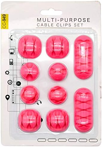 we3 Cable Clips & Cord Management System with Back-Adhesive, (Pack of 10) Desktop Cable Organizer & Computer, Electrical, Charging or Mouse Cord Holder(Pink)