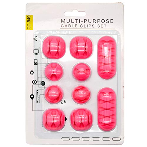 We3 Cable Clips & Cord Management System With Back-Adhesive, (Pack Of 10) Desktop Cable Organizer & Computer, Electrical, Charging Or Mouse Cord Holder(Pink) #TOP1