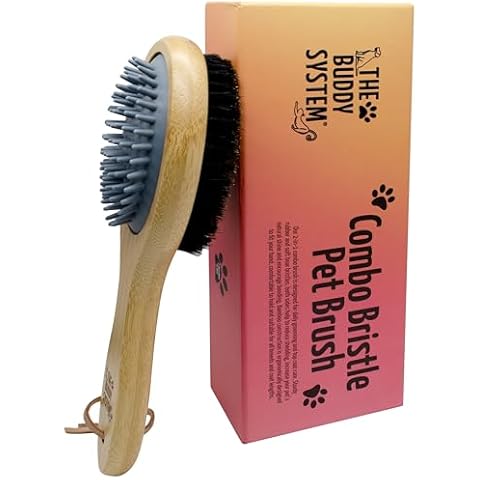 The Buddy System Combo Bristle Pet Brush, 2-in-1 Brush, Durable Rubber Side and Soft Boar Bristle Side - All Pets and Coat Lengths - Top Coat Massage for Cats & Dogs - 1 Pack Cover