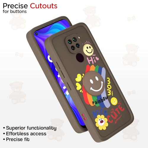 Image of Pikkme Back Cover for Redmi Note 9 | Soft Silicone| Cute Rainbow Smile & 3D Cartoon Flower Design | Shockproof Raised Camera Protection Bumper Case (Brown)