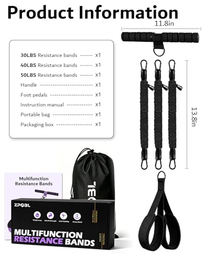 Image of Multifunctional Portable Pedal Resistance Band with Handle for Women - 3 Adjustable Tubes for Core(30 /40 /50LB), Abs, Arm & Leg Workouts | Home Gym Equipment