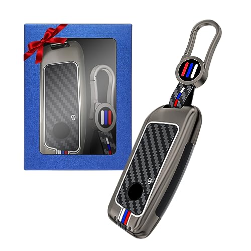 Yumzeco Aleación de Zinc Funda para Llave de Coche Compatible con BMW 2 3 5 7 X1 X3 X4 X5 X6 M5 Series 4 Botones Carcasa Llave de Coche Patrón de Fibra de Carbono Protectora para Llave Mando Gris
