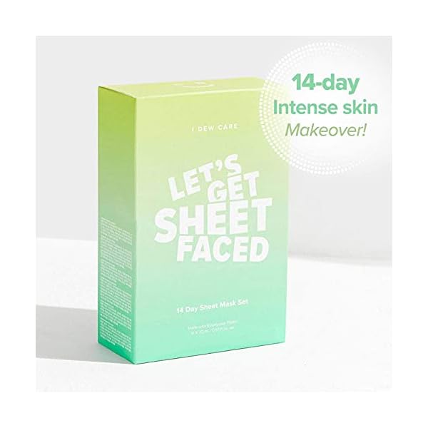 I DEW CARE Korean Glass Skin Sheet Mask 14 Variety Pack | Face Mask Skincare Pack For Perfect Skin Care Routine, 2 Week Care Intense Skincare Makeover with Collagen, Overnight, Tea Tree Oil, 14 Count