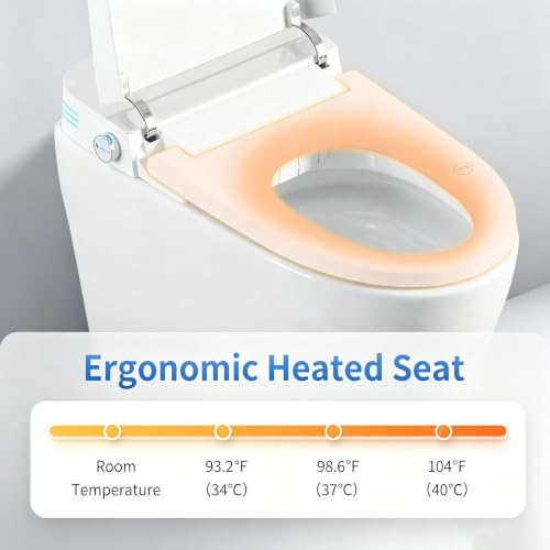 Inodoro inteligente de una pieza con bidé, apertura y descarga automáticas por radar y sensor de pie, asiento calefactado con agua caliente instantánea, boquilla autorreparable, descarga sin energía y luz nocturna para baño miniatura 5