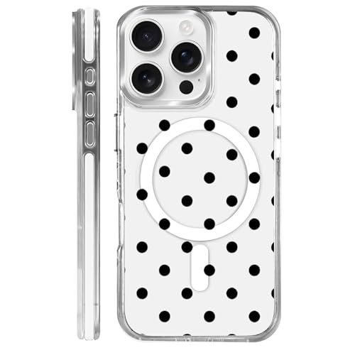 Coque iPhone 16 Pro Magsafe transparente rigide à pois noirs