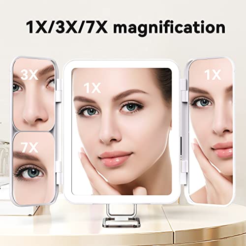 Vevetec Rechargeable Lighted Makeup Mirror, Portable Led Vanity Mirror, Dimmable, Magnifying Glass 1X/3X/7X Magnification, Touch Control,Travel Cosmetic Mirror #TOP3