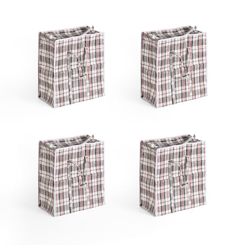 Pack of 4 Laundry Bags with Zips & Handles - 40 x 45 x 25cm, Water Resistant Laundry Bag Ideal as Reusable Shopping Bags, Packing Bags, Clothes Storage Bags, Moving Bags & Carrying Totes Bags
