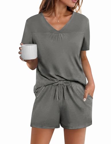 Avidlove Women's Shorts Pajama Set Short Sleeve Sleepwear Nightwear PJS S-XXL,Grey,Large