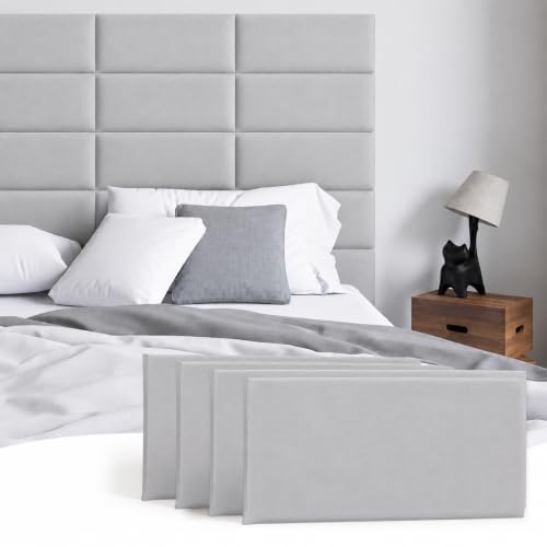 Image of Btstil 4 Pack Padded Wall Panels, 50 x 30cm Upholstered Padded Velvet Headboard, Self Adhesive Anti Collision Wall Padding for Beds, Kids Room, Hallways