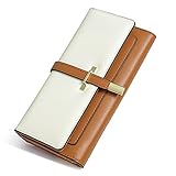 CLUCI Leather Wallet for Women Slim Designer Trifold Ladies Credit Card Holder Brown and Beige