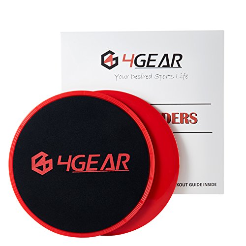4GEAR Gliding Discs Core Sliders, Dual Sided to Work on Carpets and Hardwood Floors, Set of 2 Exercise Sliders, Tote Bag and Exercise Guide Included
