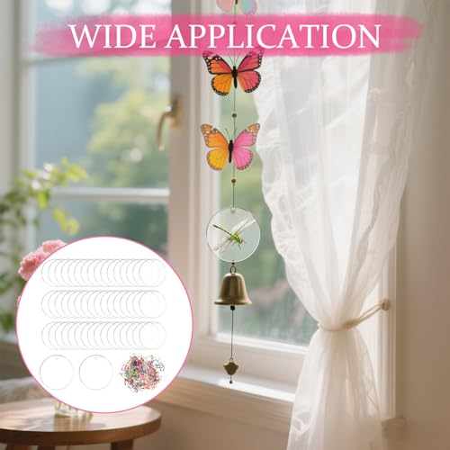 50 Stück Acryl Schlüsselanhänger Rohlinge, 5cm Acrylscheibe Rund mit Loch Acrylscheibe Transparent Runde Acrylglas Platte DIY Acryl Anhänger Plexiglas für Bilderrahmen Display Malerei DIY Handwerk