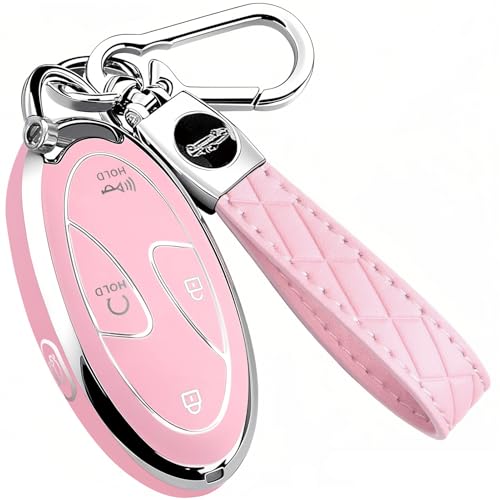 5 Buttons Compatible with Hyundai Key Fob Cover Accessories Fits for Elanrtra Sonata Ioniq Santa Fe Santa Cruz KONA Tucson Soft TPU Key Case with Leather Keychain (Pink)